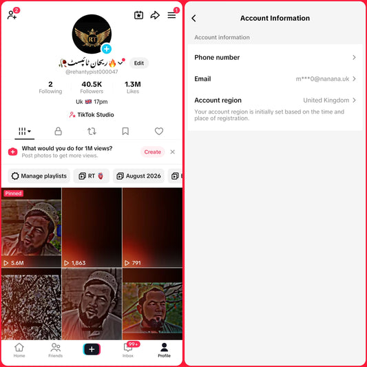 Old UK tiktok 40k followers high quality