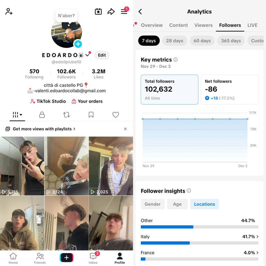 Tikktok 102k followers high standard